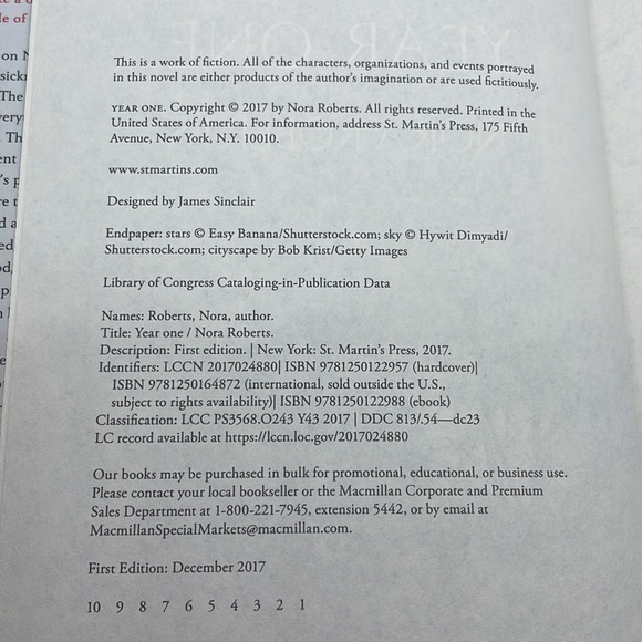 Hardcover Book, “Year One” by Nora Roberts. 419 Pages. First Edition. - Picture 6 of 6